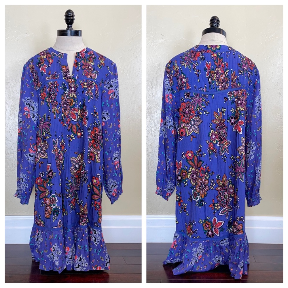 Anthropologie Peasant Diana Dress Pintuck Tunic Floral Ruffle Boho Size Medium